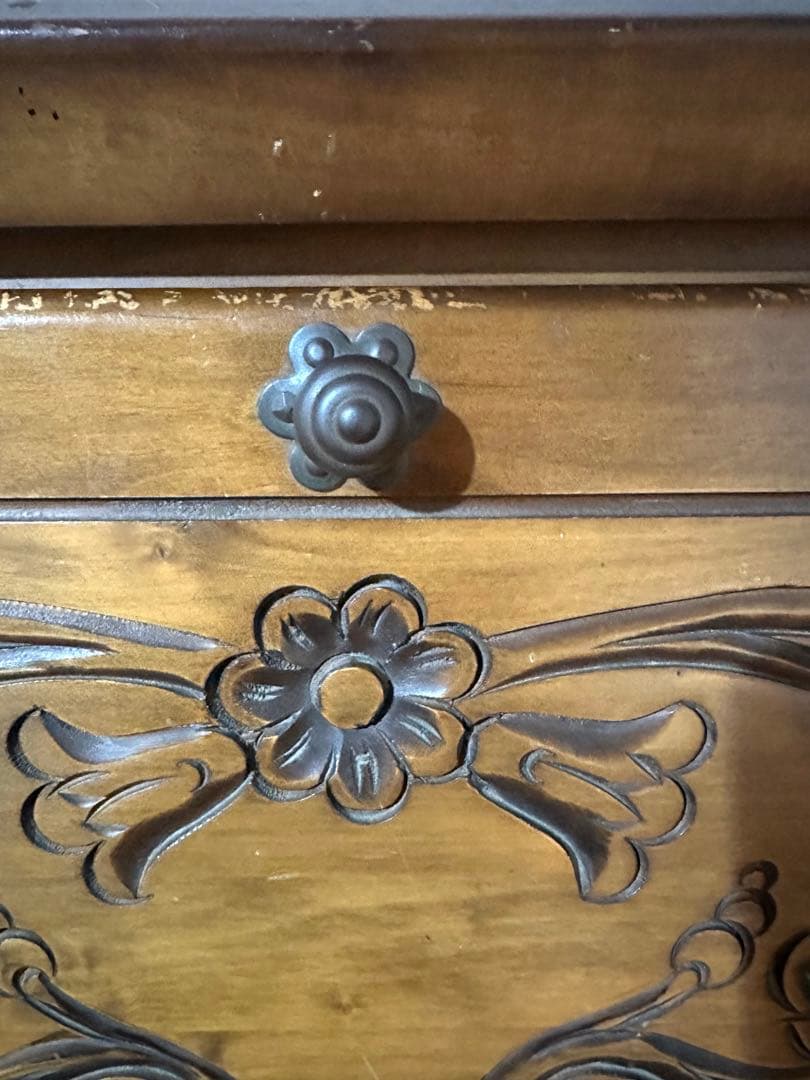 木製ライティングビューロー 彫刻入り　机 アンティーク