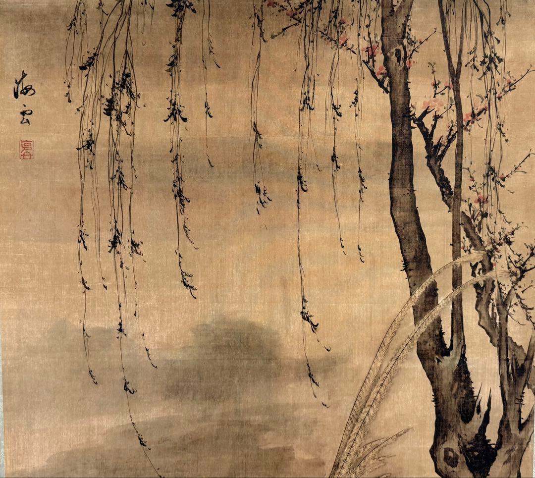 中国　明時代　汪肇　柳禽白鷳圖　絹本　原色複製　◇検故宮博物館◇ 一鼎軒0926