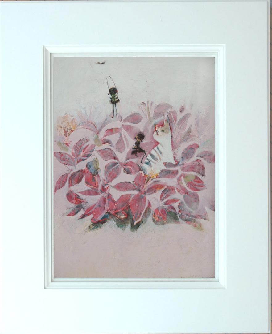 油絵 菅家令子 絵 絵画インテリア額付(白) uF6-070519 子猫と女の子