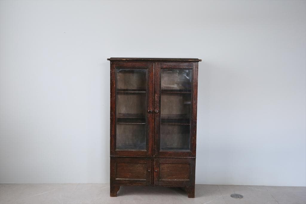 英国アンティーク木製ブックケースキャビネット/本棚/食器棚/飾り棚(92-60)