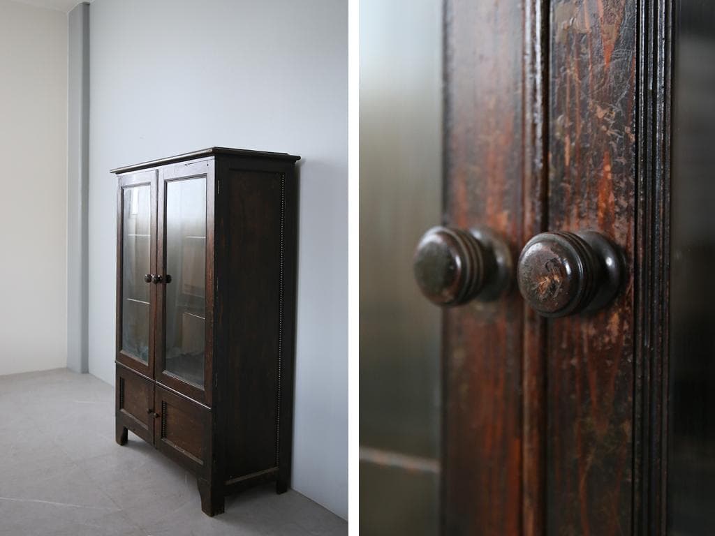 英国アンティーク木製ブックケースキャビネット/本棚/食器棚/飾り棚(92-60)