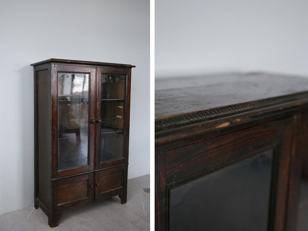 英国アンティーク木製ブックケースキャビネット/本棚/食器棚/飾り棚(92-60)