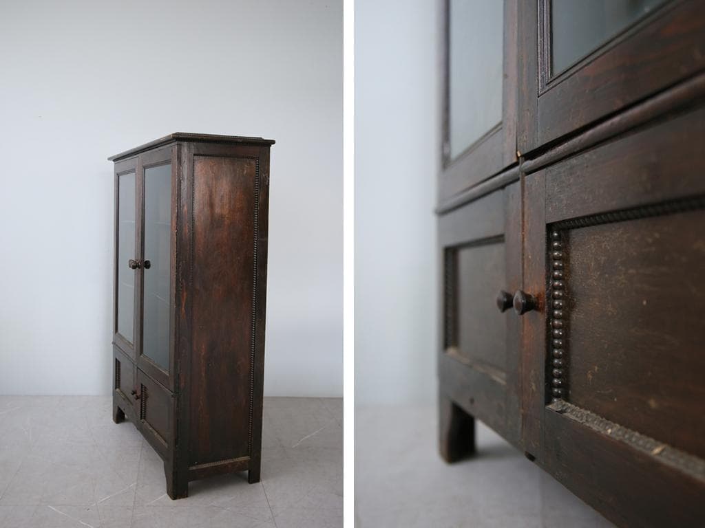 英国アンティーク木製ブックケースキャビネット/本棚/食器棚/飾り棚(92-60)