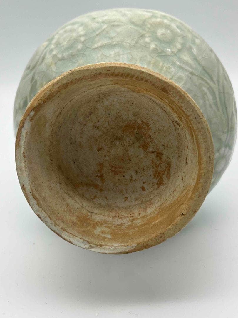 北宋時代　青白磁 纏枝貼花牡丹文菱口瓶 湖田窯花瓶 影青 花入れ(B-88)