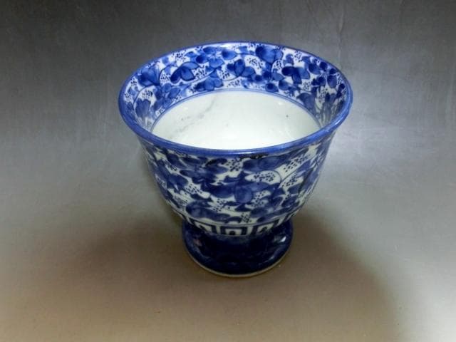 盃洗■染付花唐草紋 古伊万里 酒器 杯洗い(江戸後期～明治期) ベロ藍 時代物