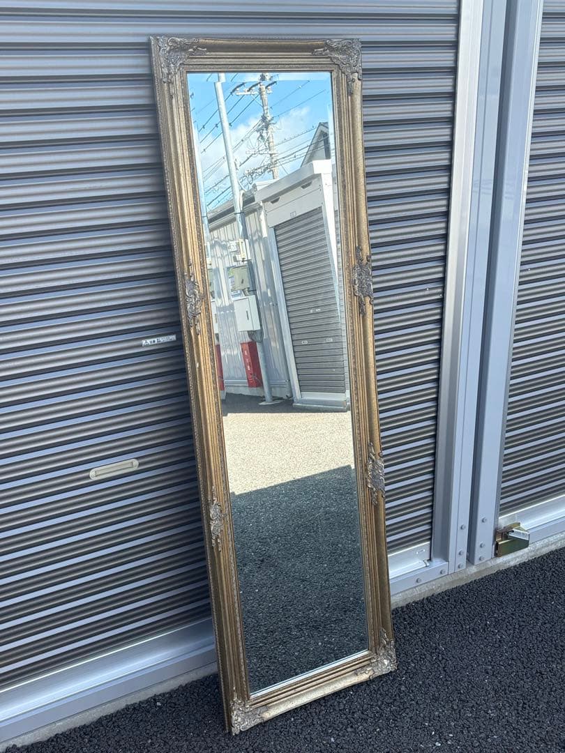 【直接引取り限定】アンティーク調　スタンドミラー　姿見　壁掛け　鏡　ロココ調
