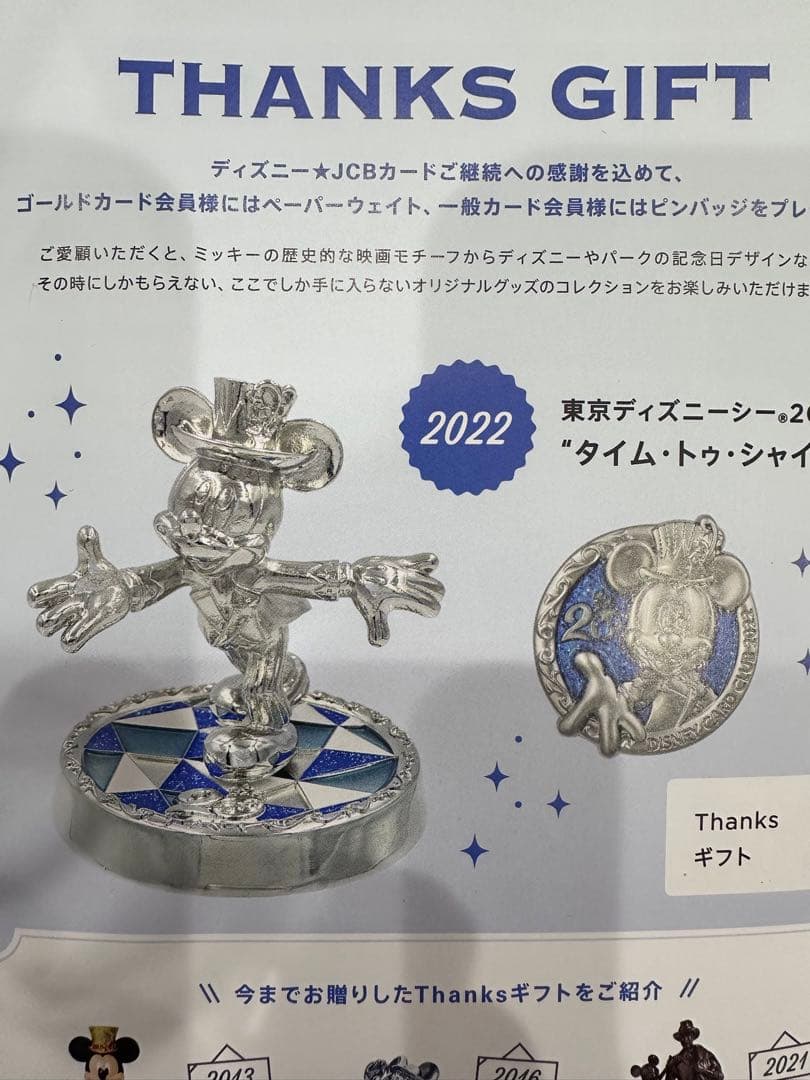 ディズニーJCB40周年ペーパーウェイト、ピンバッチ5点セット