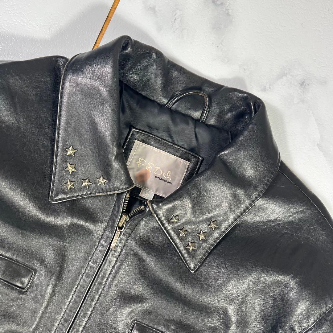 90s レザージャケット シングルライダース スタッズ 星 短丈 ショート丈