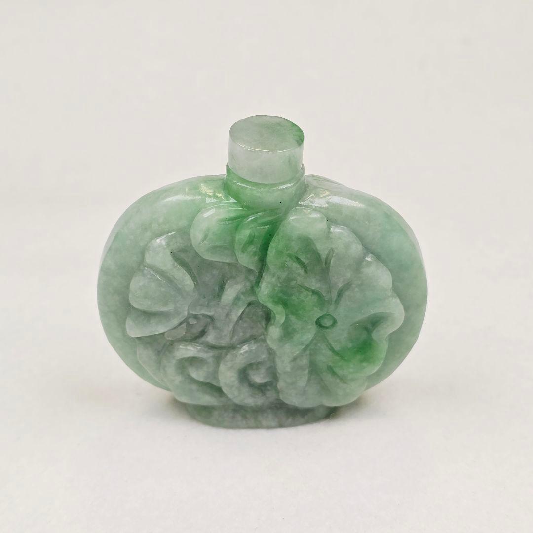 収集品 天然石 本物古翡翠 両面 手彫 福如意紋 鼻煙壺 薬瓶 超美品