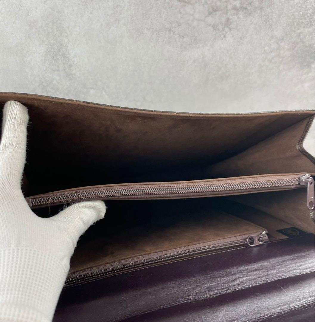 未使用級 クロコダイル ビジネスバッグ 本革 ブラウン系 金具 JRA A4収納