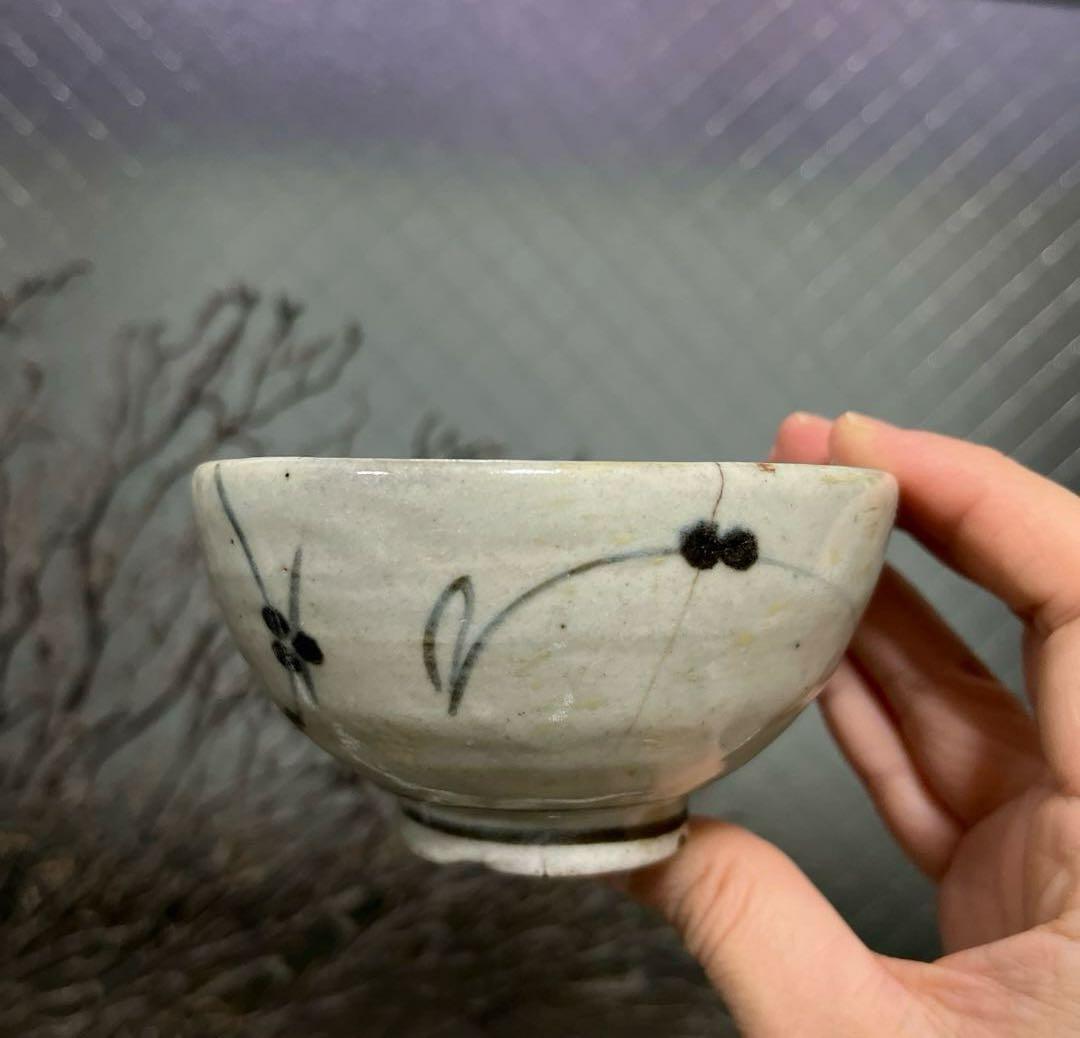 骨董　古伊万里　波佐見焼　染付　くらわんか　茶碗　１客　※金継ぎ直しあり