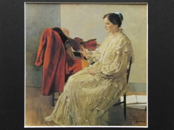 小磯良平、【リュートを持つ婦人】、希少な限定額装用画集画、新品高級額 額装付