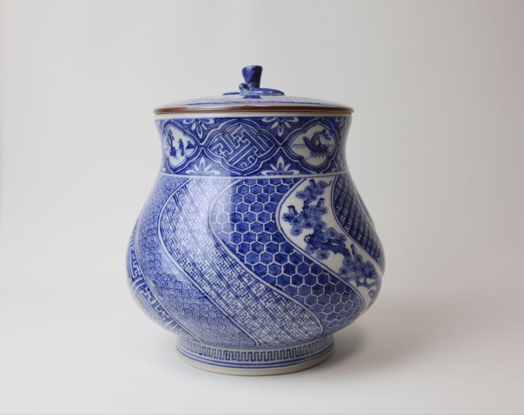 九谷焼　九谷寿楽　染付　祥瑞水指　茶道具　煎茶器　抹茶