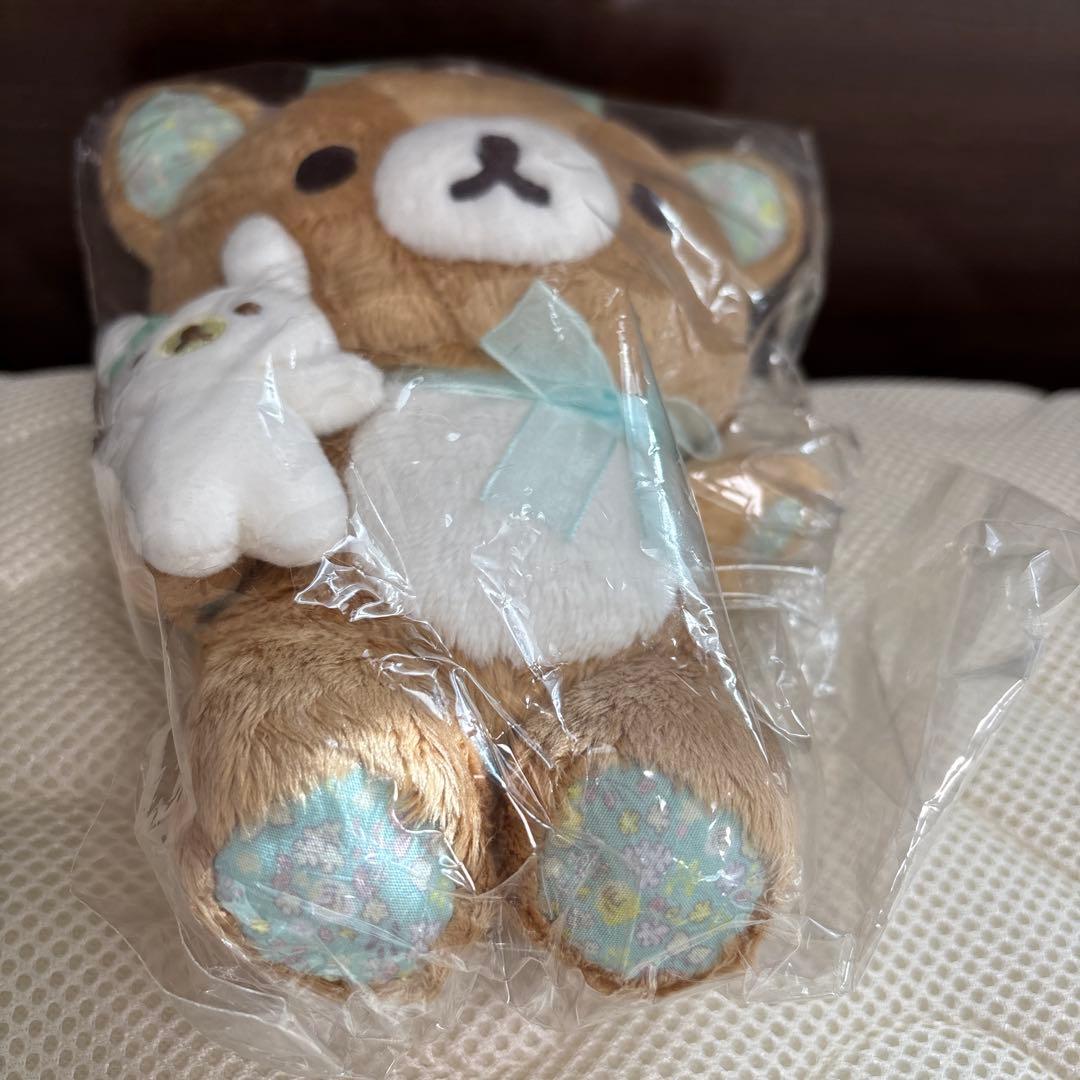 RAKUTAO45245  おすわりぬいぐるみうさぎフラワーピンク&ブルー