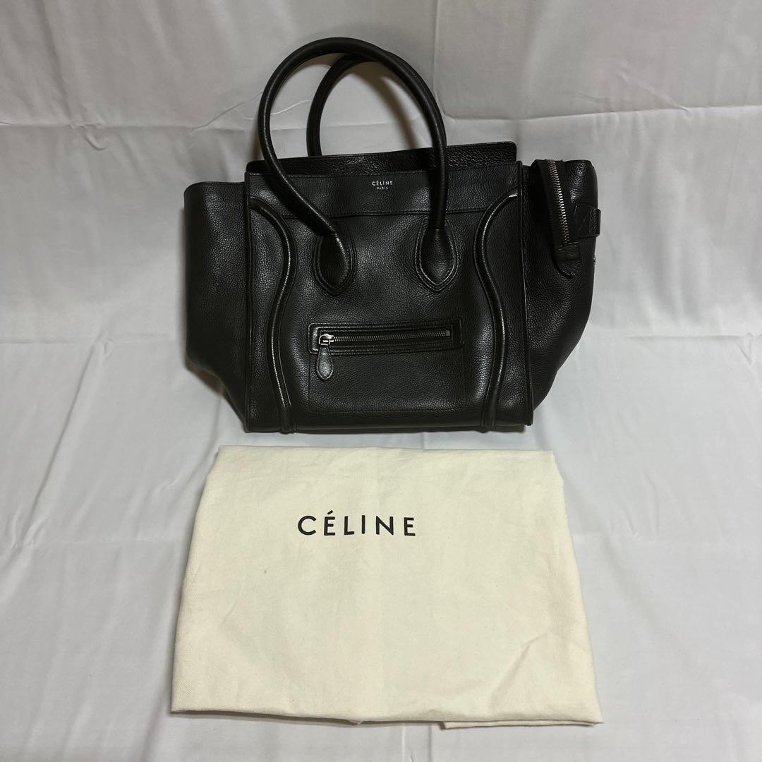 CELINE ラゲージ ミニ ブラック レザー ハンドバッグ 旧ロゴ 保存袋付き