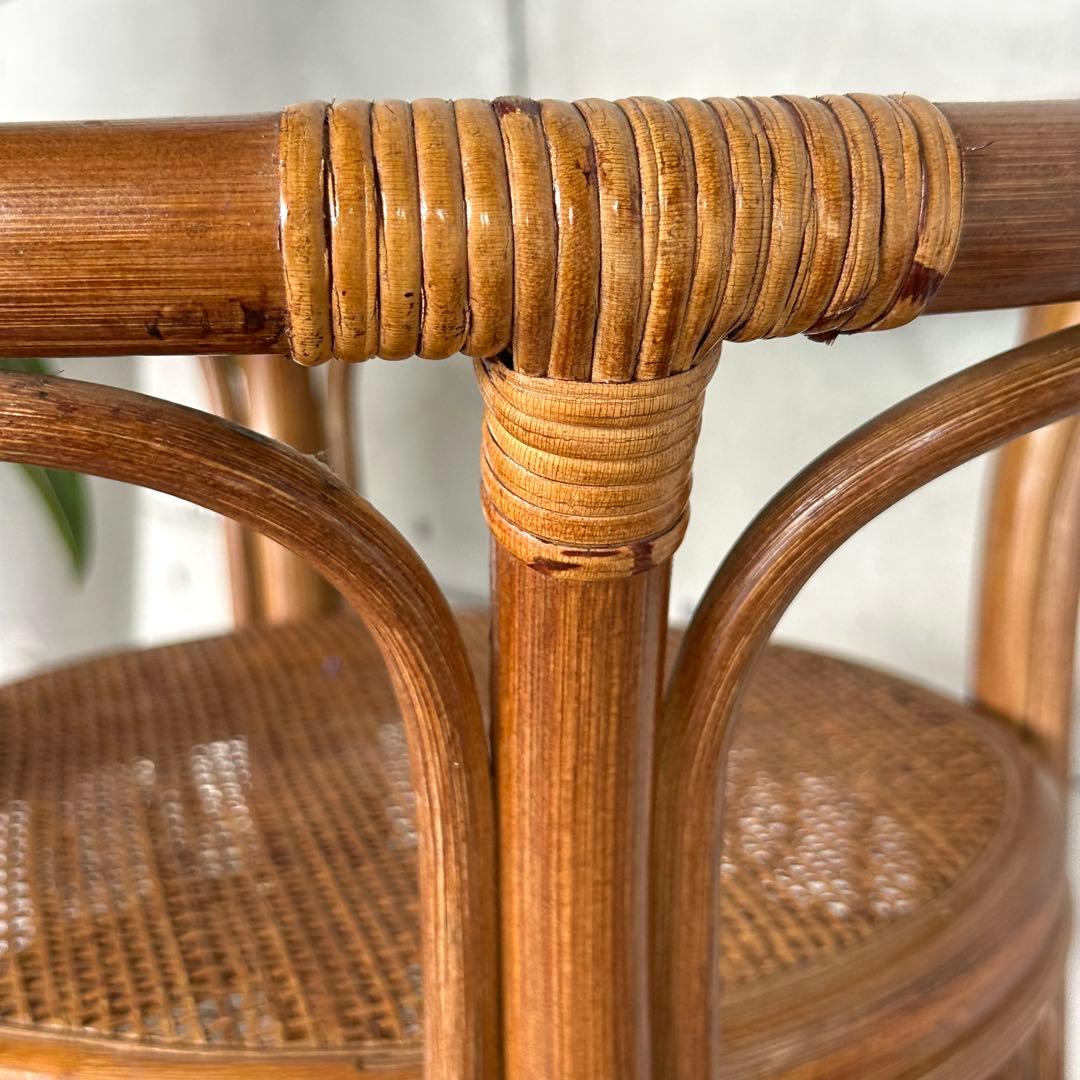 ⭐️即決価格⭐️ラタンサイドテーブル　丸型ガラステーブル　藤　天板49cm