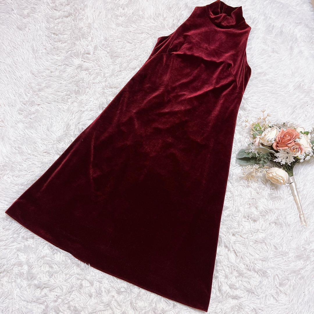 シビラ ベロア ロング ワンピース ドレス ノースリーブ ハイネック ボルドー