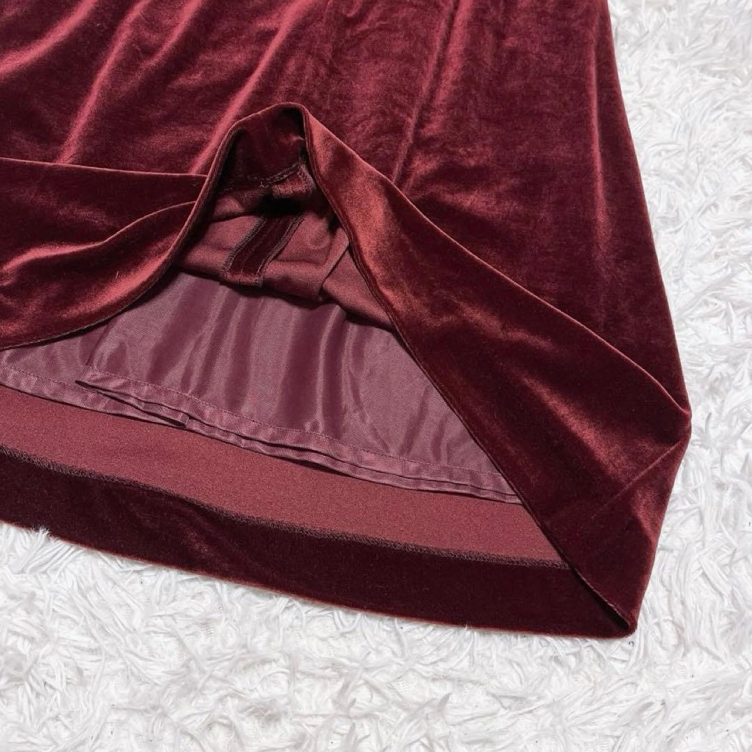 シビラ ベロア ロング ワンピース ドレス ノースリーブ ハイネック ボルドー