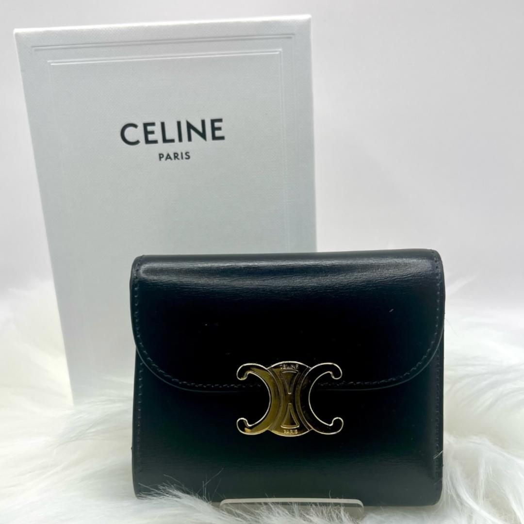 CELINE 3つ折り財布 フラップウォレット トリオンフ 黒