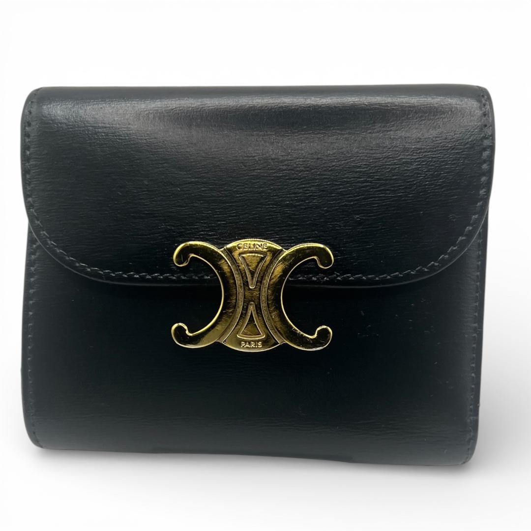 CELINE 3つ折り財布 フラップウォレット トリオンフ 黒
