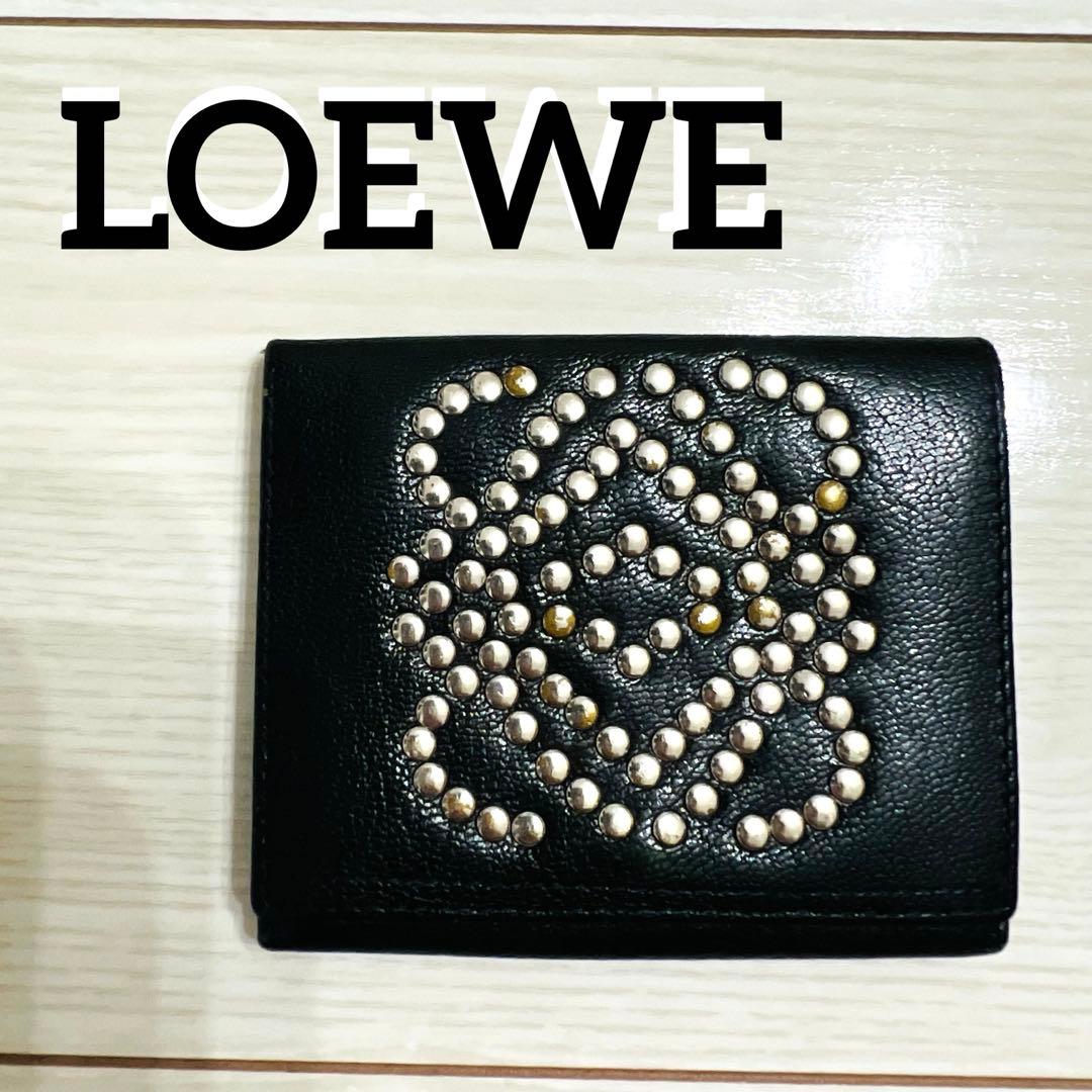 【希少】LOEWE ロエベ ケース 小銭入れ スタッズ レザー グリーン