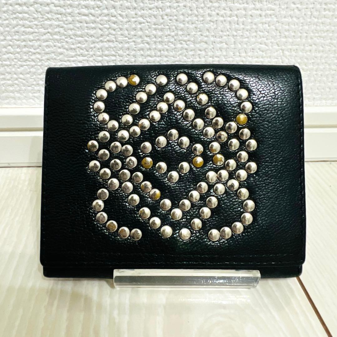 【希少】LOEWE ロエベ ケース 小銭入れ スタッズ レザー グリーン