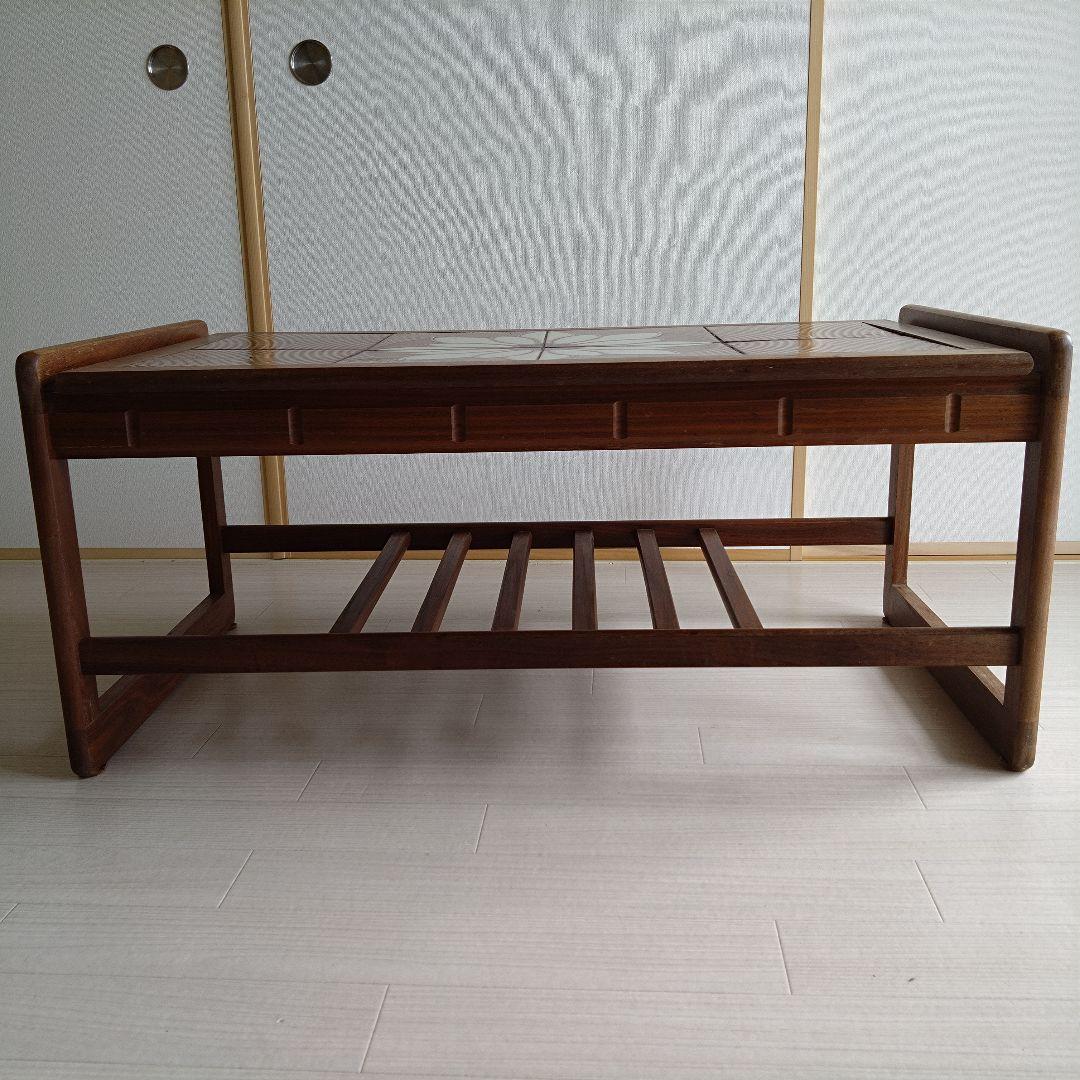 70B ヴィンテージ花模様タイル付きローテーブル