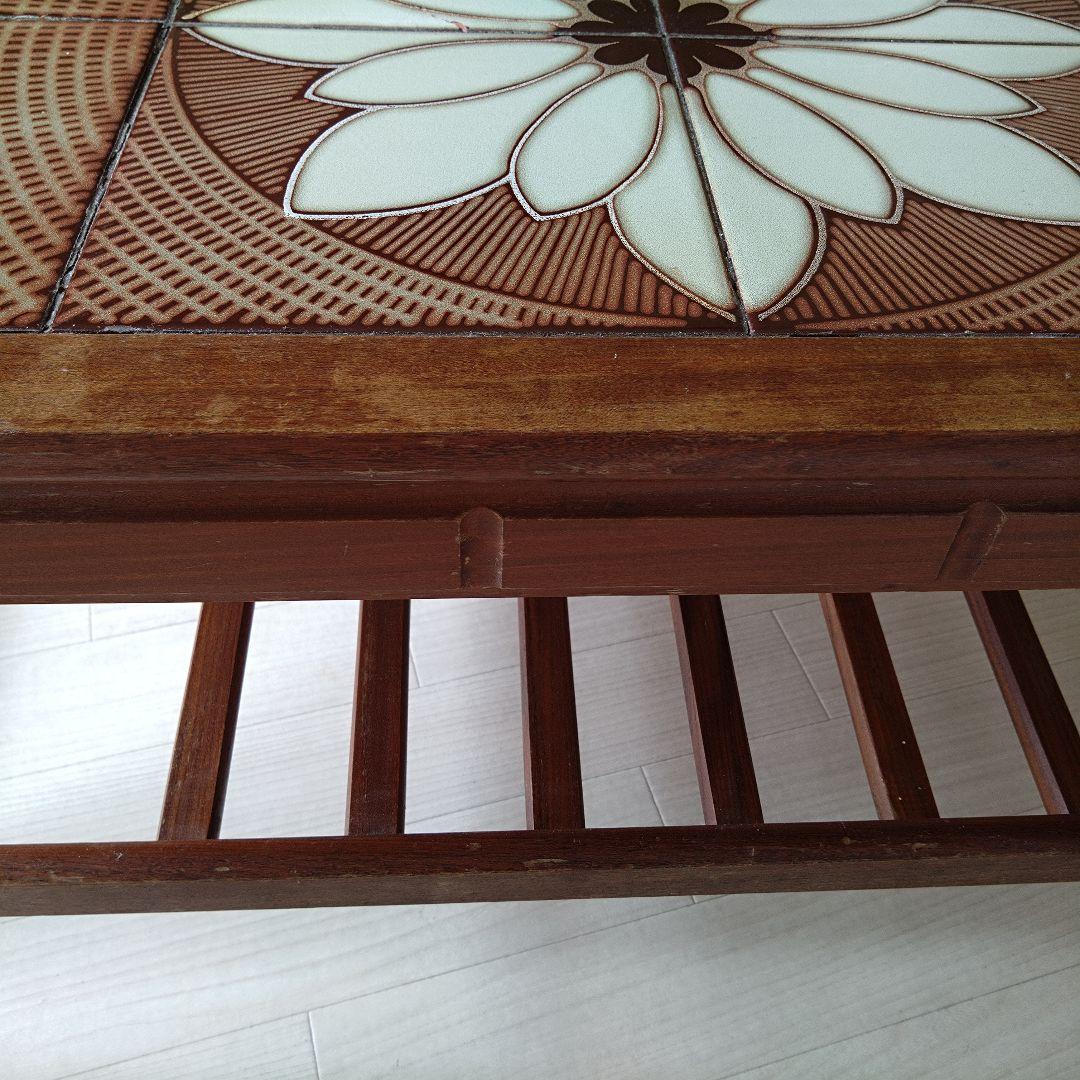 70B ヴィンテージ花模様タイル付きローテーブル
