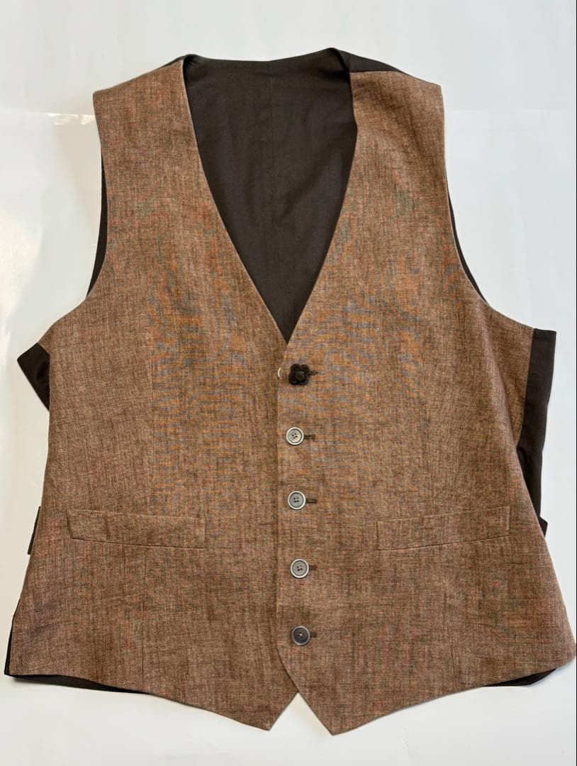 【美品】 LARDINI リネン素材夏用ジレ46イタリア製(ブラウン)
