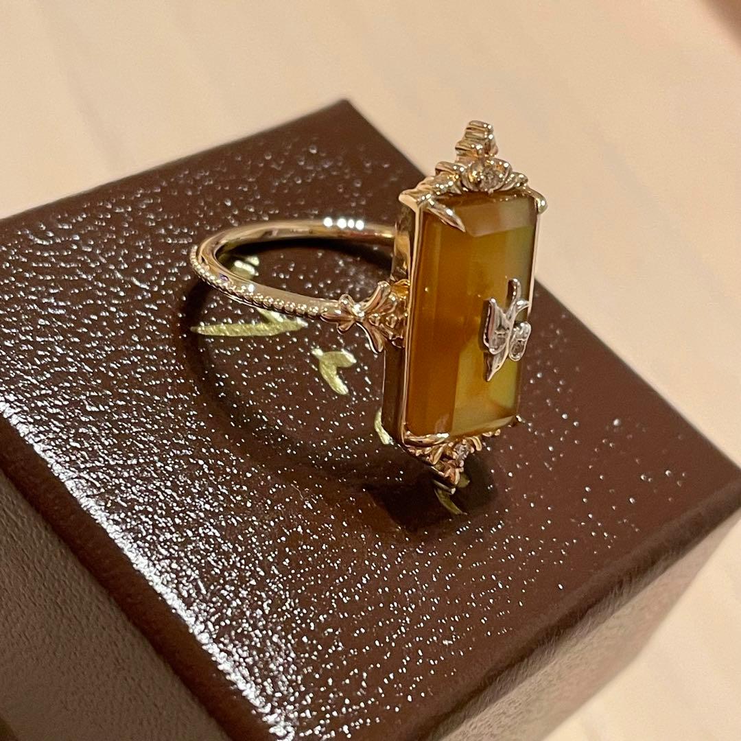 【新品】agete アガット　K10 SILVER ゴールドリング　シトリン　鳥