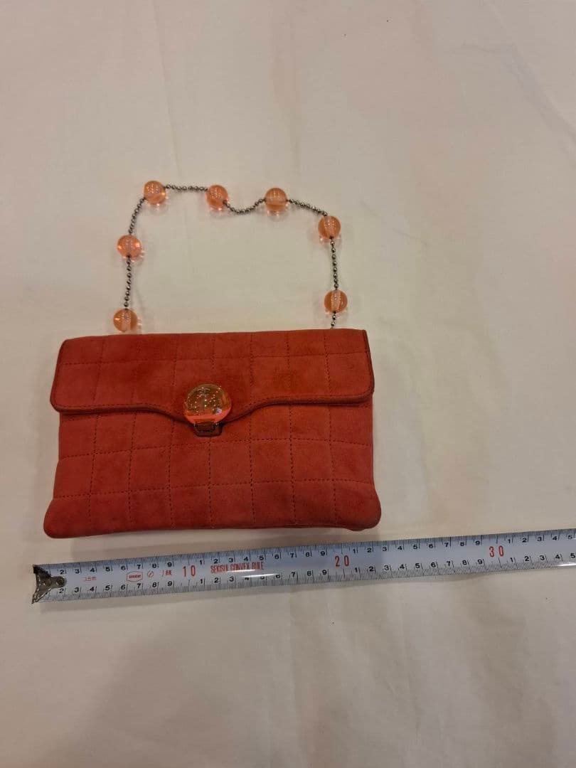 シャネル　オレンジ スエード キルティング パーティーバッグ