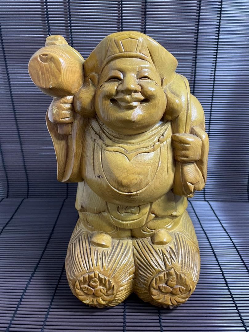 『恵比寿　大黒天』置物　木彫り　木造り　骨董品　高さ30cm 希少