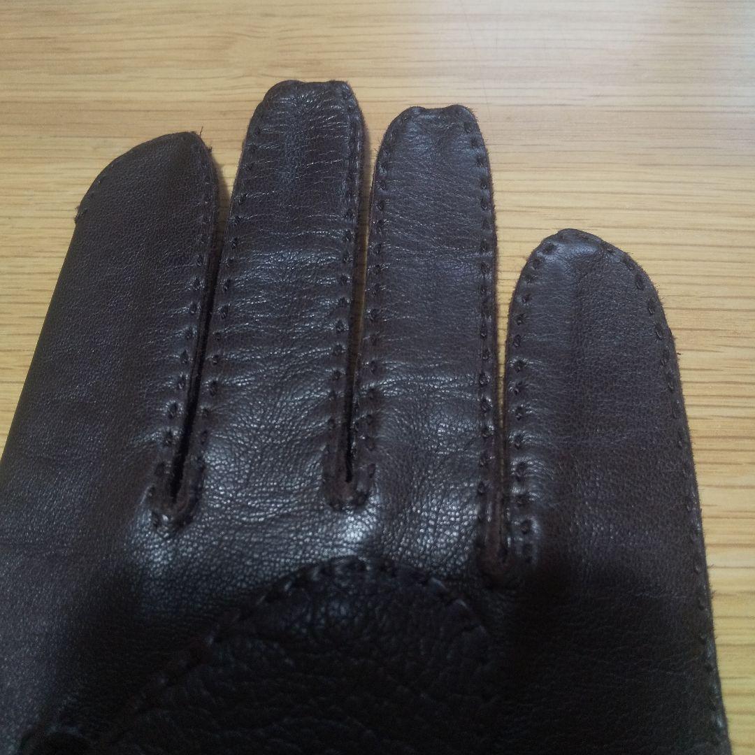 エルメス ダークブラウン レザー手袋 7½ 説明必読願います