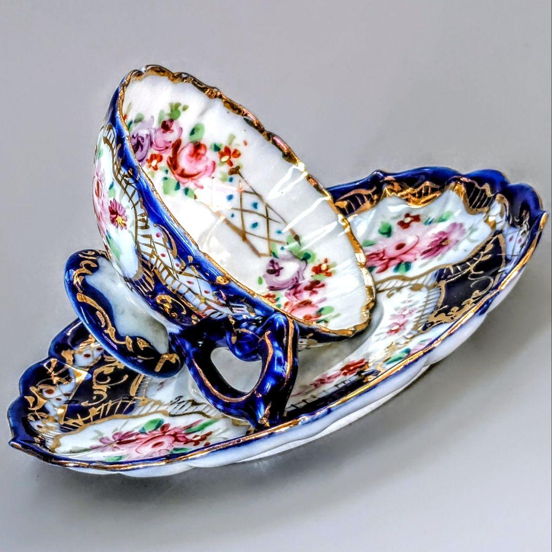 オールドニッポン デミタス 高台ペディスタル C&S 金彩 花文