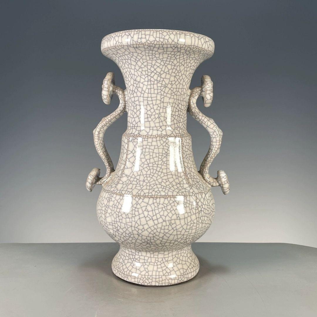 哥窯開片如意双耳瓶 景徳鎮 陶磁器 装飾品 現代工芸品 美術品 置物