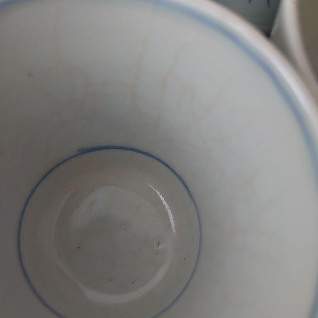 古伊万里 染付 蕎麦猪口 羊歯文 松葉柄 植物文 時代物 江戸期 未使用