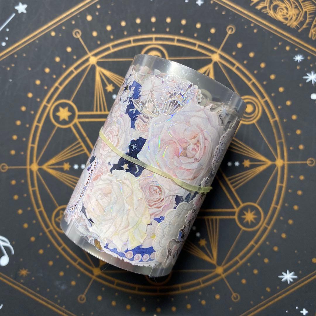 【9259】海外　マステ　中古巻　貝殻光マスキングテープ　お花　装飾系