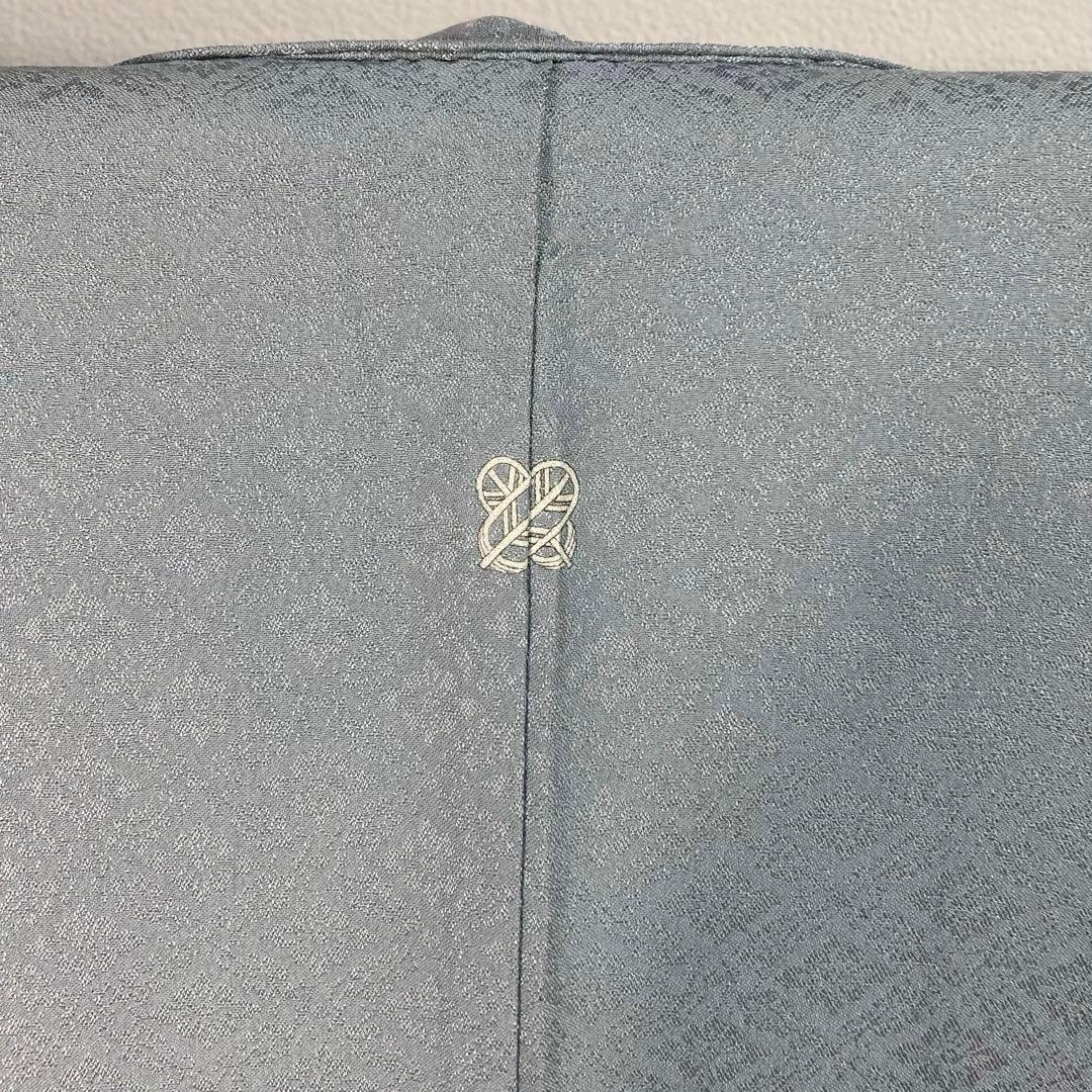 ZF-1346 色無地 地紋 正絹 燻んだ 水色 一つ紋 共八掛 美品 良品