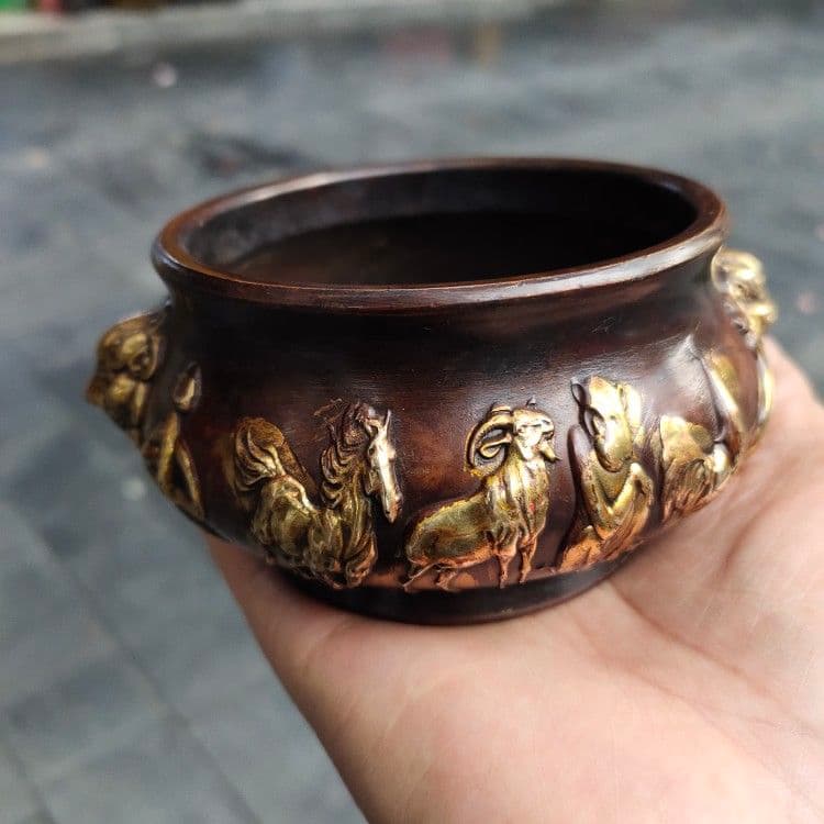 銅 細工 十二支香炉 茶道香炉 挿し香炉 仏堂香炉 装飾品 工芸品 置物