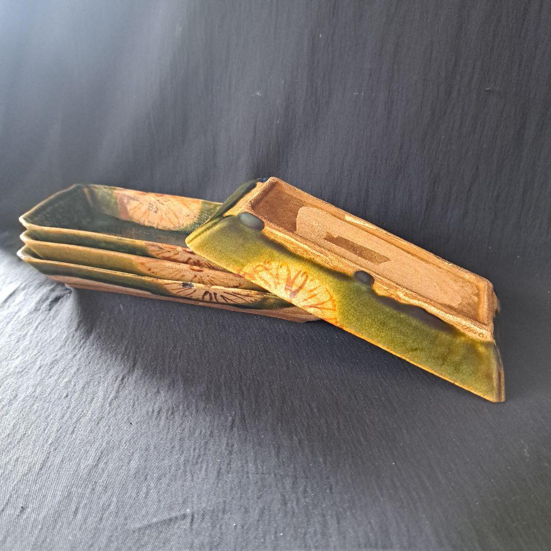 「\"キズあっても織部\"人気の長皿！」 織部焼き長皿(幅20cm) 4客セット 骨