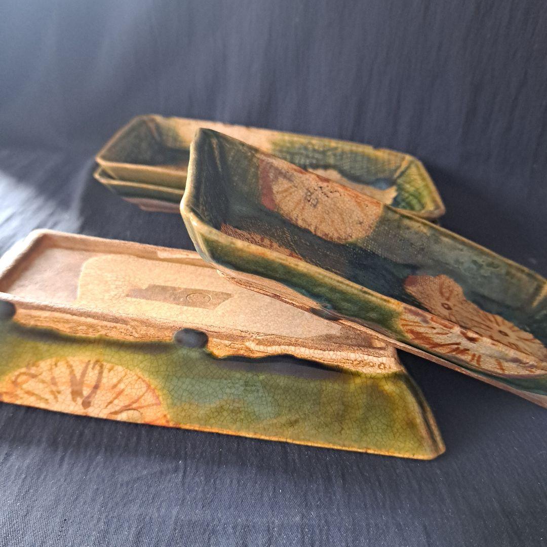 「\"キズあっても織部\"人気の長皿！」 織部焼き長皿(幅20cm) 4客セット 骨