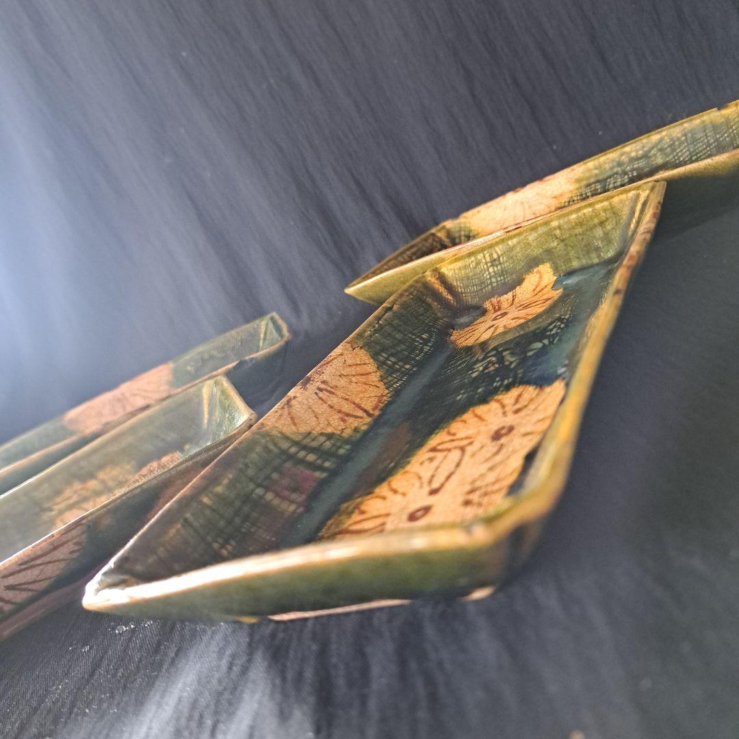 「\"キズあっても織部\"人気の長皿！」 織部焼き長皿(幅20cm) 4客セット 骨