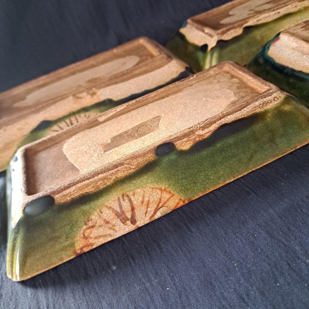 「\"キズあっても織部\"人気の長皿！」 織部焼き長皿(幅20cm) 4客セット 骨