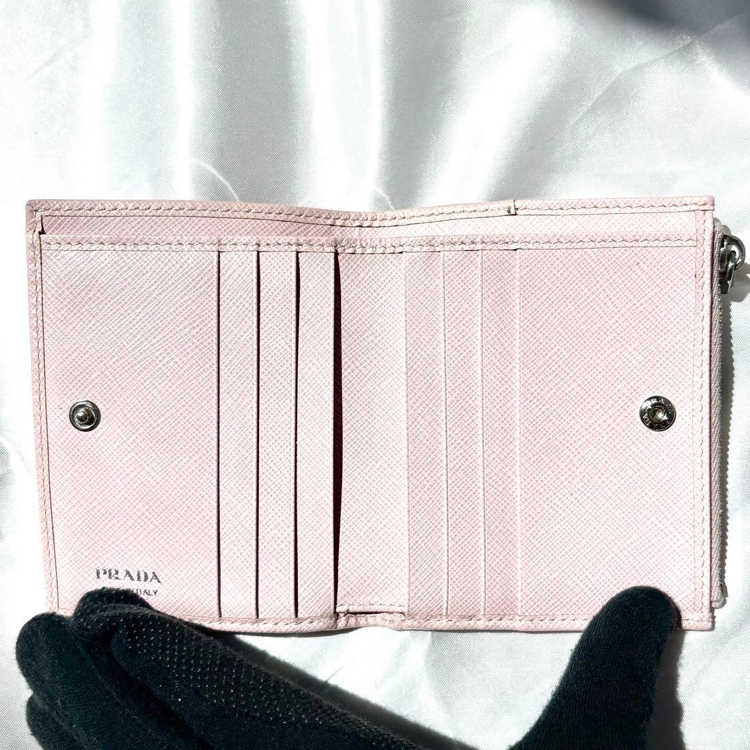極美品/現行✨プラダ 折り財布 三角ロゴ サフィアーノレザー ピンク