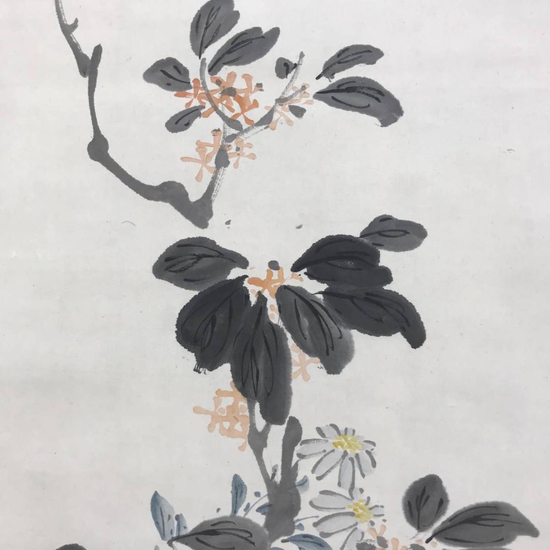 【真作】牧野芝石/瓶花画賛/花図/掛軸/名家伝来/AD-726