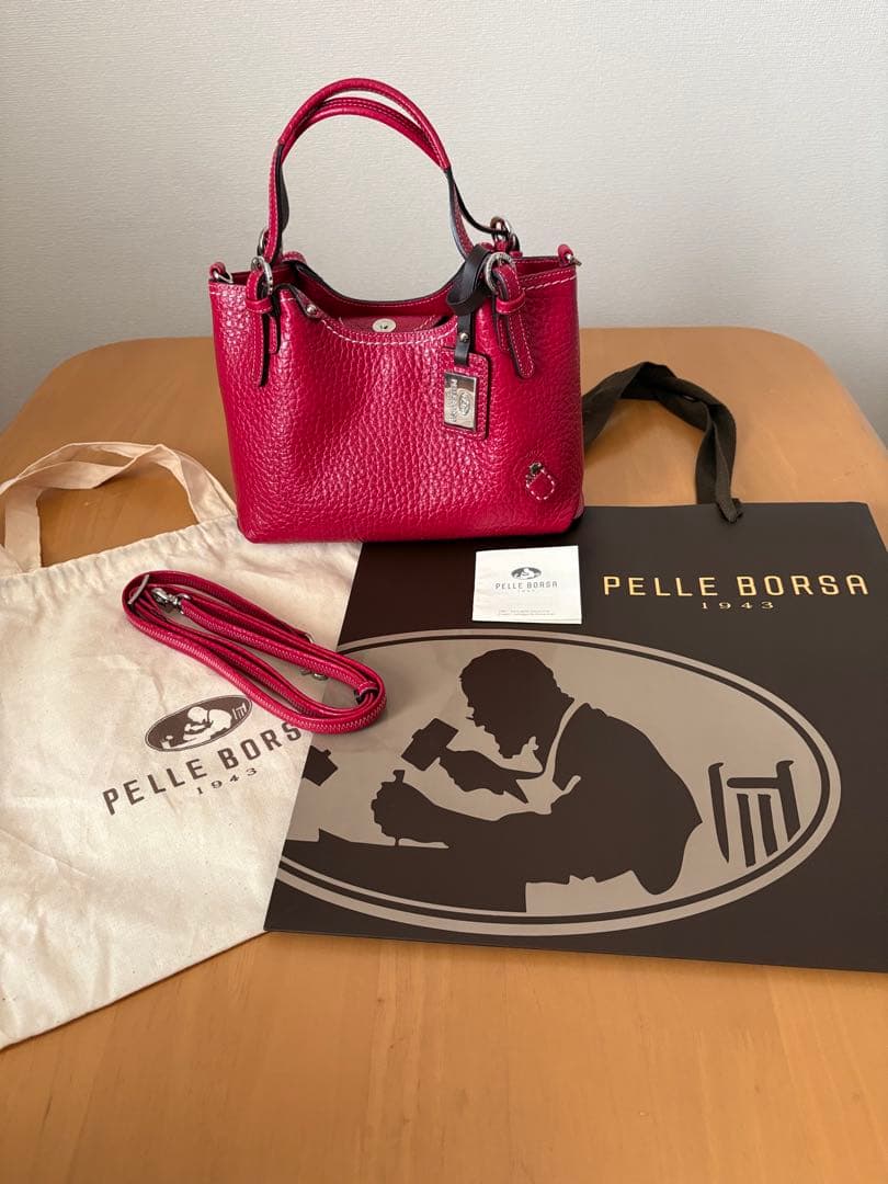 PELLE BORSA ペレボルサ 本革 ハンドバッグ 赤 美品 通勤 お出かけ