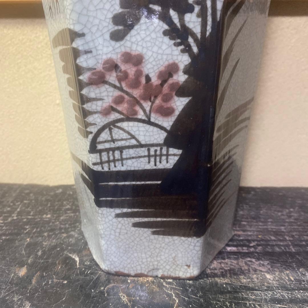 中国古玩　面取山水図花瓶【大】37cm13cm