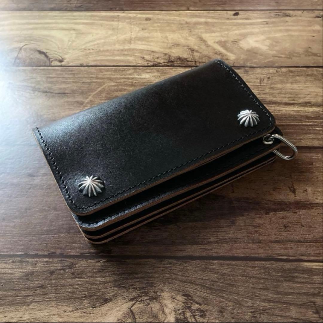 【りんパパ】ミドルトラッカーウォレット 茶芯ブラック【お札を折らずに収納】