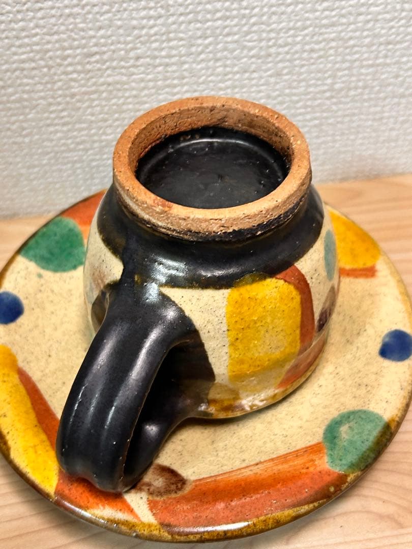 加山晴子　赤絵　カップ&ソーサー　検）壺屋焼　やちむん　民藝