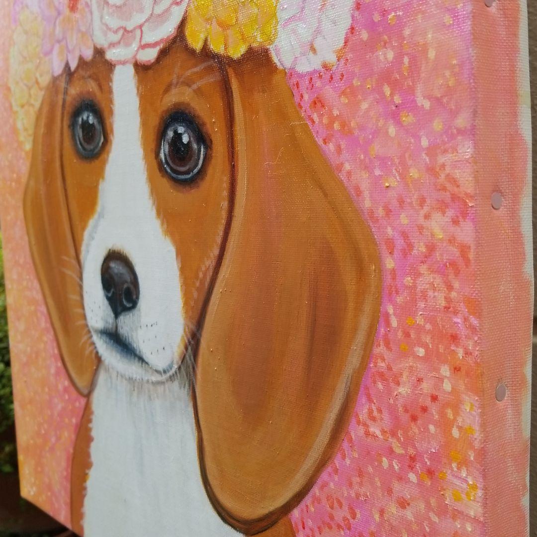 油絵　専用 花冠のかわいいビーグル犬